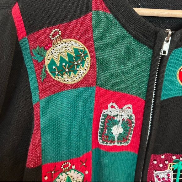 Victoria Jones Women's Medium Patchwork Christmas Holiday Sweater Embellished - Picture 4 of 11